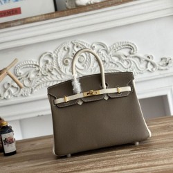 Replica Borsa Hermès Birkin 25cm/30cm bicolore pelle Togo Etoupe/Bianco False Online