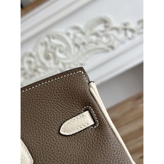 Replica Borsa Hermès Birkin 25cm/30cm bicolore pelle Togo Etoupe/Bianco False Online