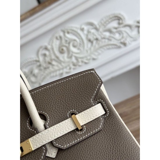 Replica Borsa Hermès Birkin 25cm/30cm bicolore pelle Togo Etoupe/Bianco False Online