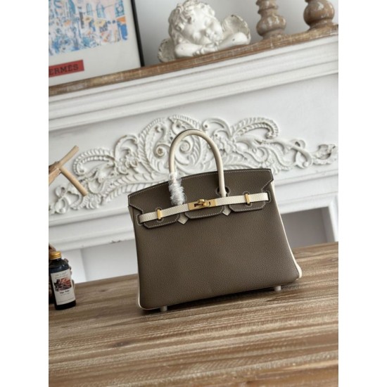Replica Borsa Hermès Birkin 25cm/30cm bicolore pelle Togo Etoupe/Bianco False Online