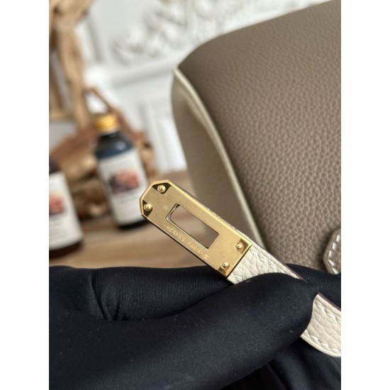 Replica Borsa Hermès Birkin 25cm/30cm bicolore pelle Togo Etoupe/Bianco False Online