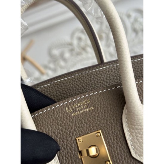 Replica Borsa Hermès Birkin 25cm/30cm bicolore pelle Togo Etoupe/Bianco False Online