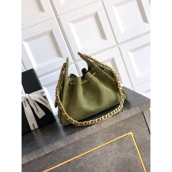Qualità superiore Replica Borse Chanel 25 Mini Hobo AS5631 pelle di vitello scamosciata Verde Imitazione Outlet