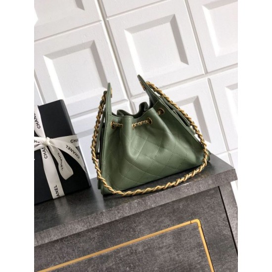 Qualità superiore Replica Borsa a secchiello/a spalla Chanel 25 piccola AS5631 pelle trapuntata caviar Verde Imitazione Outlet
