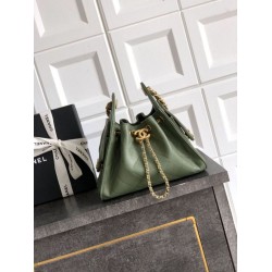 Qualità superiore Replica Borsa a secchiello/a spalla Chanel 25 piccola AS5631 pelle trapuntata caviar Verde Imitazione Outlet