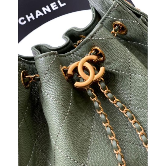 Qualità superiore Replica Borsa a secchiello/a spalla Chanel 25 piccola AS5631 pelle trapuntata caviar Verde Imitazione Outlet