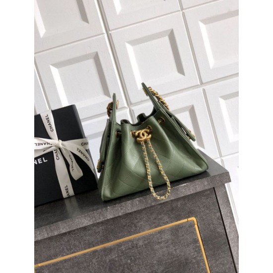 Qualità superiore Replica Borsa a secchiello/a spalla Chanel 25 piccola AS5631 pelle trapuntata caviar Verde Imitazione Outlet
