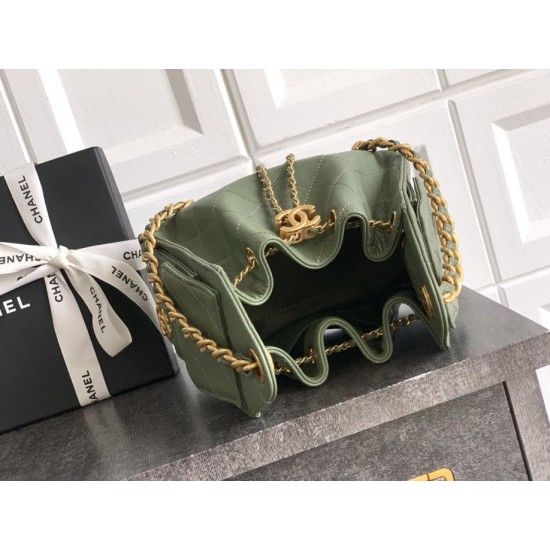Qualità superiore Replica Borsa a secchiello/a spalla Chanel 25 piccola AS5631 pelle trapuntata caviar Verde Imitazione Outlet