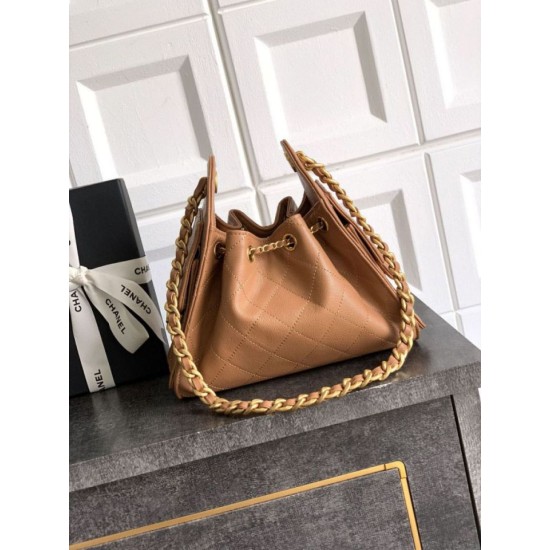 Qualità superiore Replica Borsa a secchiello/a spalla Chanel 25 piccola AS5631 pelle trapuntata caviar Marrone Imitazione Outlet