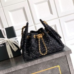 Qualità superiore Replica Borse Chanel 25 piccola Hobo tweed multicolore AS5631 Nero Imitazione Outlet