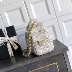 Qualità superiore Replica Borse Chanel 25 piccola Hobo tweed multicolore AS5631 bianca Imitazione Outlet