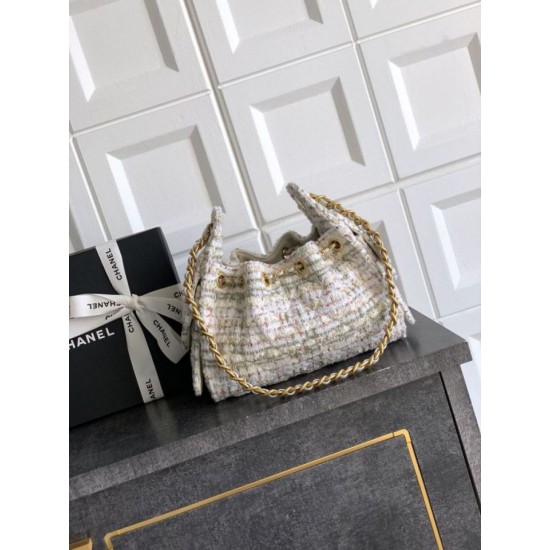 Qualità superiore Replica Borse Chanel 25 piccola Hobo tweed multicolore AS5631 bianca Imitazione Outlet