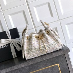 Qualità superiore Replica Borse Chanel 25 piccola Hobo tweed multicolore AS5631 bianca Imitazione Outlet
