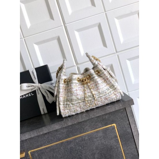Qualità superiore Replica Borse Chanel 25 piccola Hobo tweed multicolore AS5631 bianca Imitazione Outlet