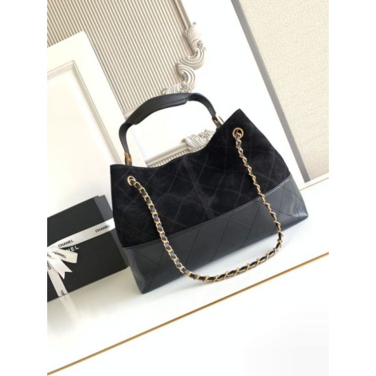 Qualità superiore Replica Borsa shopping Chanel 25A piccola stile Hobo AS5634 scamosciata/agnello Nero Imitazione Outlet
