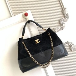 Qualità superiore Replica Borsa shopping Chanel 25A piccola stile Hobo AS5634 scamosciata/agnello Nero Imitazione Outlet