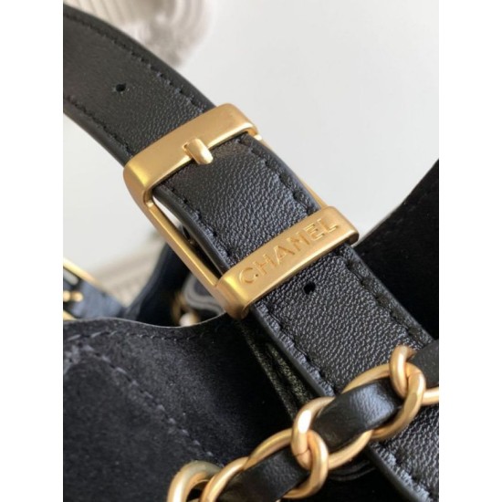 Qualità superiore Replica Borsa shopping Chanel 25A piccola stile Hobo AS5634 scamosciata/agnello Nero Imitazione Outlet