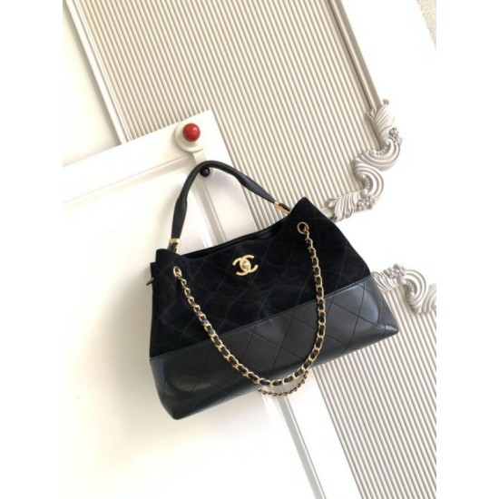 Qualità superiore Replica Borsa shopping Chanel 25A piccola stile Hobo AS5634 scamosciata/agnello Nero Imitazione Outlet