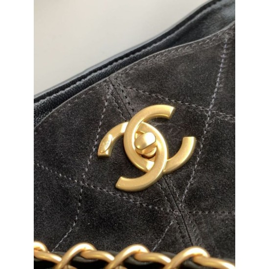 Qualità superiore Replica Borsa shopping Chanel 25A piccola stile Hobo AS5634 scamosciata/agnello Nero Imitazione Outlet