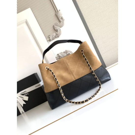 Qualità superiore Replica Borsa shopping Chanel 25A piccola stile Hobo AS5634 scamosciata/agnello Marrone/Nero Imitazione Outlet