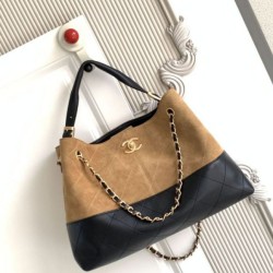 Qualità superiore Replica Borsa shopping Chanel 25A piccola stile Hobo AS5634 scamosciata/agnello Marrone/Nero Imitazione Outlet