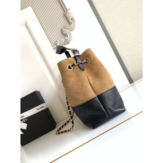 Qualità superiore Replica Borsa shopping Chanel 25A piccola stile Hobo AS5634 scamosciata/agnello Marrone/Nero Imitazione Outlet