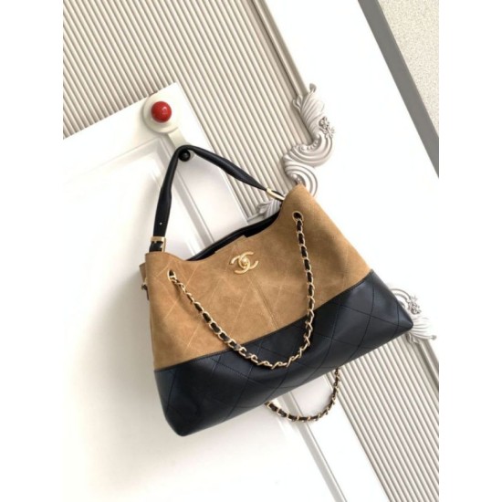 Qualità superiore Replica Borsa shopping Chanel 25A piccola stile Hobo AS5634 scamosciata/agnello Marrone/Nero Imitazione Outlet