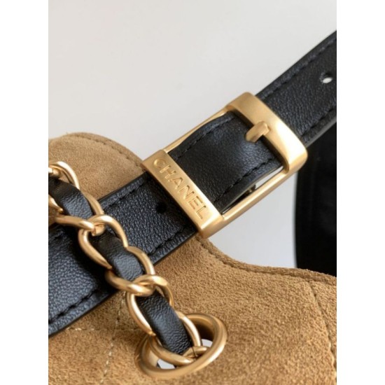 Qualità superiore Replica Borsa shopping Chanel 25A piccola stile Hobo AS5634 scamosciata/agnello Marrone/Nero Imitazione Outlet