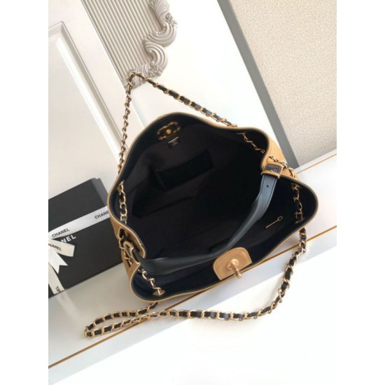 Qualità superiore Replica Borsa shopping Chanel 25A piccola stile Hobo AS5634 scamosciata/agnello Marrone/Nero Imitazione Outlet