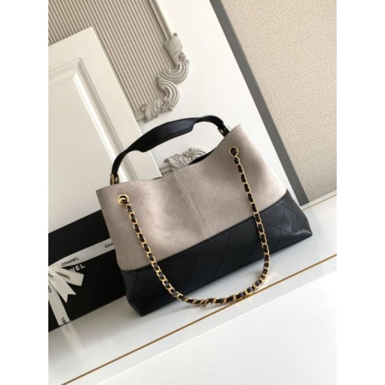 Qualità superiore Replica Borsa shopping Chanel 25A piccola stile Hobo AS5634 scamosciata/agnello Grigio/Nero Imitazione Outlet
