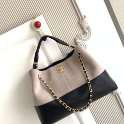 Qualità superiore Replica Borsa shopping Chanel 25A piccola stile Hobo AS5634 scamosciata/agnello Grigio/Nero Imitazione Outlet