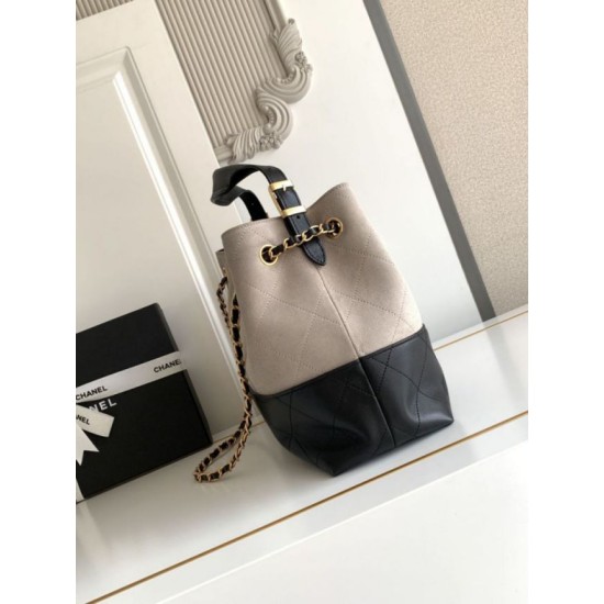 Qualità superiore Replica Borsa shopping Chanel 25A piccola stile Hobo AS5634 scamosciata/agnello Grigio/Nero Imitazione Outlet