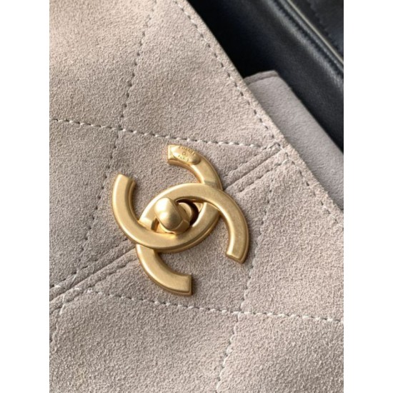 Qualità superiore Replica Borsa shopping Chanel 25A piccola stile Hobo AS5634 scamosciata/agnello Grigio/Nero Imitazione Outlet