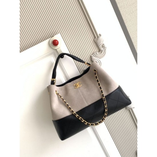 Qualità superiore Replica Borsa shopping Chanel 25A piccola stile Hobo AS5634 scamosciata/agnello Grigio/Nero Imitazione Outlet
