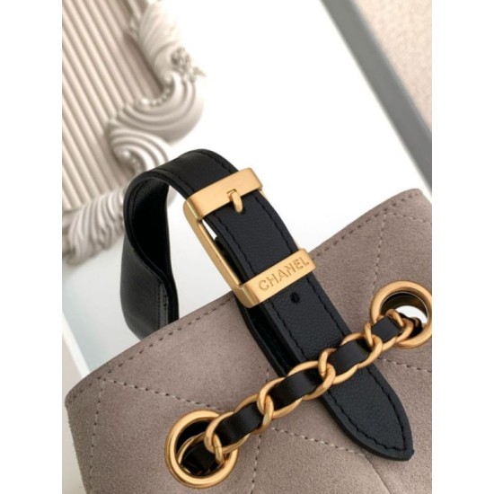 Qualità superiore Replica Borsa shopping Chanel 25A piccola stile Hobo AS5634 scamosciata/agnello Grigio/Nero Imitazione Outlet