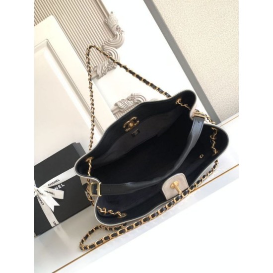 Qualità superiore Replica Borsa shopping Chanel 25A piccola stile Hobo AS5634 scamosciata/agnello Grigio/Nero Imitazione Outlet