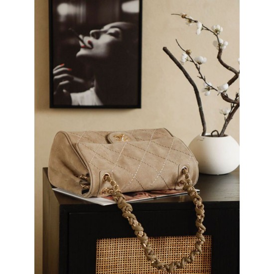 Qualità superiore Replica Borsa Chanel Maxi Flap scamosciata Marrone Imitazione Outlet