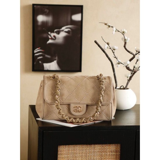 Qualità superiore Replica Borsa Chanel Maxi Flap scamosciata Marrone Imitazione Outlet