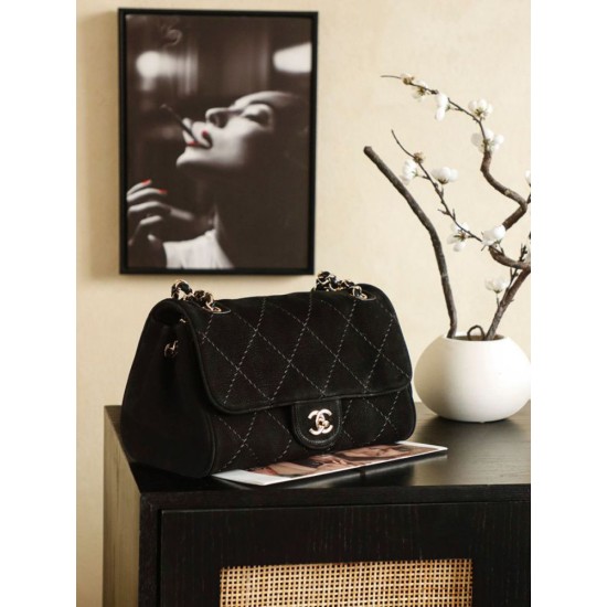 Qualità superiore Replica Borsa Chanel Maxi Flap scamosciata Nero Imitazione Outlet
