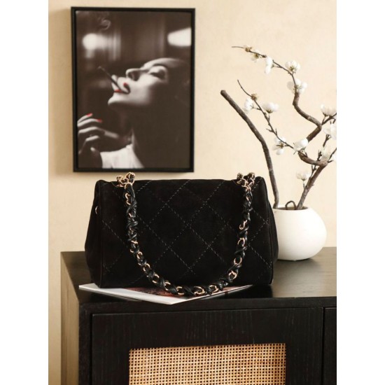 Qualità superiore Replica Borsa Chanel Maxi Flap scamosciata Nero Imitazione Outlet