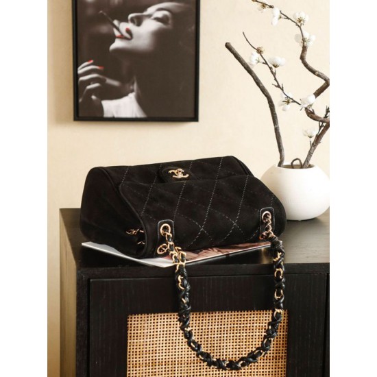 Qualità superiore Replica Borsa Chanel Maxi Flap scamosciata Nero Imitazione Outlet