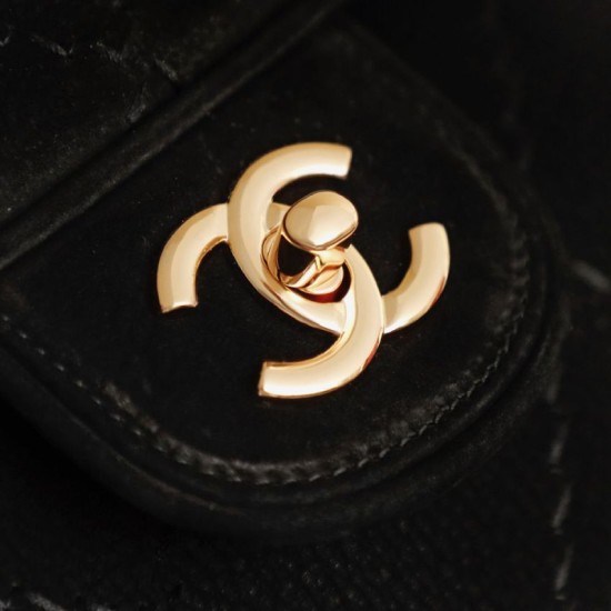 Qualità superiore Replica Borsa Chanel Maxi Flap scamosciata Nero Imitazione Outlet