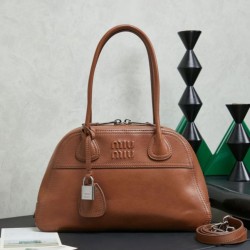 Qualità superiore Replica Borsa tote Miu Miu Vivant nappa 5BB199 marrone Imitazione Outlet
