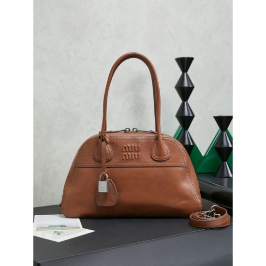 Qualità superiore Replica Borsa tote Miu Miu Vivant nappa 5BB199 marrone Imitazione Outlet