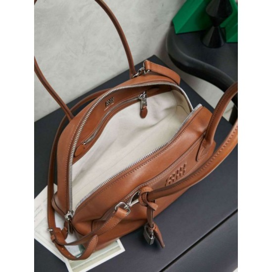 Qualità superiore Replica Borsa tote Miu Miu Vivant nappa 5BB199 marrone Imitazione Outlet