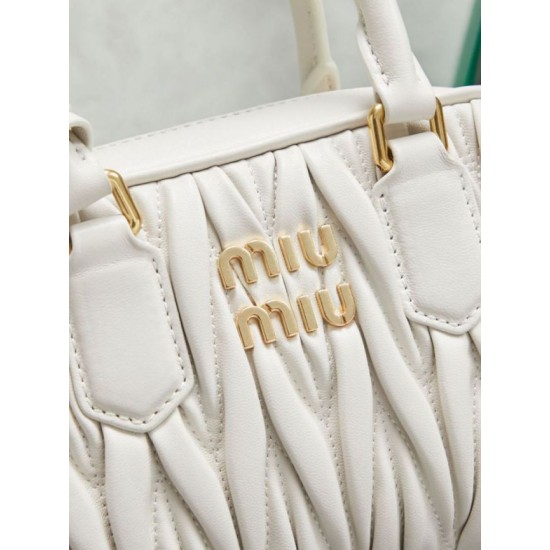 Qualità superiore Replica Borsa tote Miu Miu Arcadie nappa trapuntata 5BB123 Bianco Imitazione Outlet