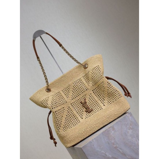 Qualità superiore Replica Borse shopping Jamie YSL Saint Laurent Rafia Naturale Imitazione Outlet