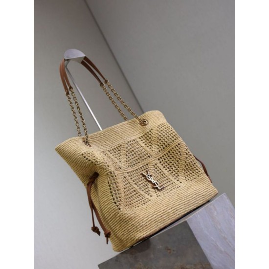 Qualità superiore Replica Borse shopping Jamie YSL Saint Laurent Rafia Naturale Imitazione Outlet