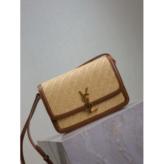Qualità superiore Replica Borsa media YSL Saint Laurent Solferino 23CM rafia mattone naturale Imitazione Outlet
