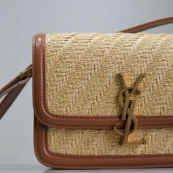 Qualità superiore Replica Borsa a tracolla in rafia YSL Saint Laurent Solferino 19cm Imitazione Outlet